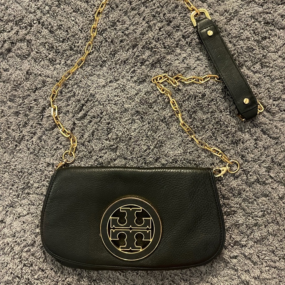 Tory Burch black pebbled leather crossbody purse